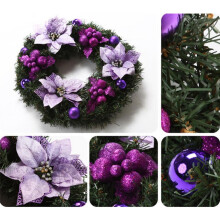 16-Zoll-Weihnachtskranz mit Weihnachtsstern, Beeren und bunten Kugeln – Krippen-Türdekoration für die Weihnachtsfeier