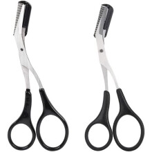 2PCS Professional Precision Eyebrow Trimmer Scissors with Comb and Non Slip Finger Grips Eyebrow Shaping Cut Scissors for Men and Women