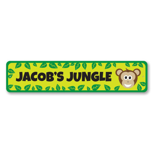 Placa de metal decorativa para quarto infantil com tema de macaco da selva. Tamanho: 10 x 40 cm (4 x 16 polegadas).