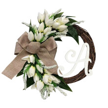 YiFudd 26 Letters Decorative Wreath Door Hanging Home Simulation Tuliper Rattan Ring Wall Decoration Window Decoration