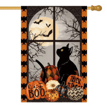 Sm: )e Zwarte Kat Pompoenen Trick or Treat Halloween Huisvlag 28x40Inch