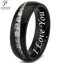 Tioneer trouwring/beloftering van roestvrij staal 316L met taps toelopende zirkonia steentjes, comfortabel, gegraveerd met 'I Love You', 7 mm