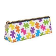 Etui met ritssluiting, leren opbergtasje voor pennen en cosmetica, ter bevordering van de bewustwording van autisme.
