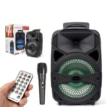 Altavoz portátil para fiestas de 8 pulgadas con Bluetooth, sonido potente y graves profundos, recargable por USB, con control remoto y micrófono.