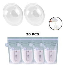 Kit de recolección de leche materna Dsseng para madres lactantes (2 recolectores de leche materna + 30 bolsas para almacenar leche materna)