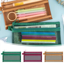 Estojo para lápis Jacenvly Vintage Color Transparente em Malha, Estojo Grande para Estudantes, Organizador de Material Escolar Fofo para Decoração