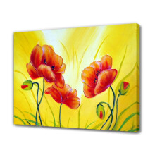 Tableau sur toile « Soleil, herbe et fleurs rouges », décoration de chambre, paysage sportif, décoration de bureau, cadeau, style encadré, 30