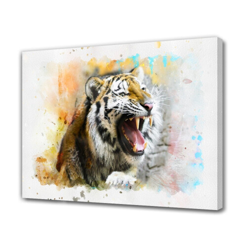 Αφίσα σε καμβά με ακουαρέλα Fierce Tiger, διακόσμηση υπνοδωματίου, αθλητικό τοπίο,