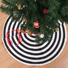 Jupe de sapin de Noël 74 cm (29 pouces) noire et blanche, tapis de sapin avec anneaux annuels pour la décoration des fêtes d'Halloween et de Noël