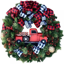 Guirlanda de Natal com caminhão vermelho de 25 cm e eucalipto, ideal para decoração de outono e Dia de Ação de Graças, perfeita para pendurar