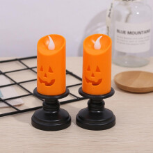 2 kpl halloween-kurpitsakynttilänvaloa, halloween-oranssi liekitön kynttilävalo LED-lamput festivaalin sisustusvalo halloween-juhliin