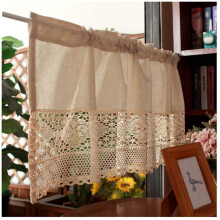Vintage Crochet Cafe Curtains Cotton Linen Short Kitchen Window Drapes 150x60cm Country Style