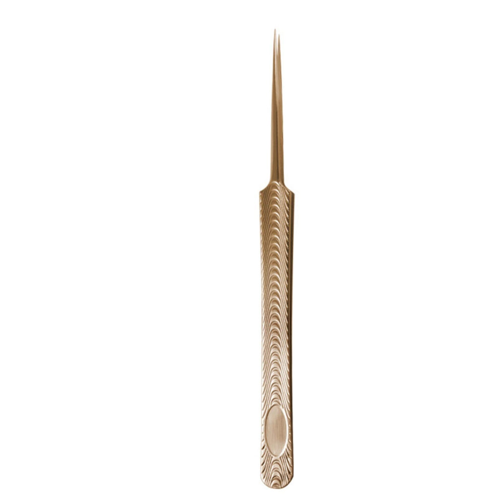 Gold Eyelash Extension Tweezers Set With Precision Tip Alignment, Embossed Straight And Curved Tips