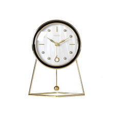 Modern Pendulum Table Clock with Silent Movement, Elegant Metal Accent, White Desk Display