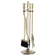 Wrought Iron 5 Piece Fireplace Tool Set with Stand – Poker Tongs Shovel Broom HeatResistant