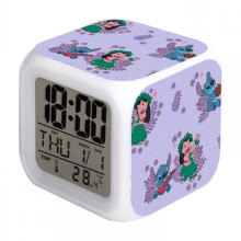 Hanntaoo digitale wekker voor kinderen, cartoon Stitch, 7-kleurige LED-wekker met thermometer en nachtlampje, cadeau voor jongens en meisjes