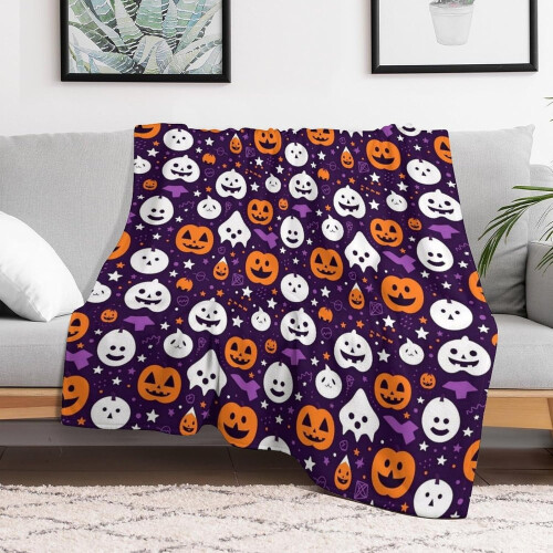 Κουβέρτα με φανέλα για το Halloween, κουβέρτες κολοκύθας για όλες τις εποχές, μαλακή, 2