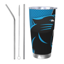 Thermosbeker van roestvrij staal (304, 20 oz) met deksel en rietje, thema Panthers Football Team, geschikt voor warme en koude dranken.