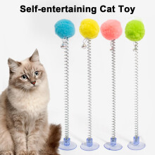 Xeyise Feder-Katzenspielzeug mit Plüschball, Saugnapf am Boden, Angelstab mit Glöckchenkopf, Unterhaltung für Wohnungskatzen
