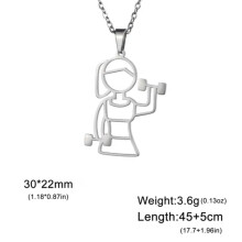 RSAMD Sport Girl Pendant Necklace Stainless Steel Lifting Dumbbell Necklace Jewelry-45-50cm-Steel