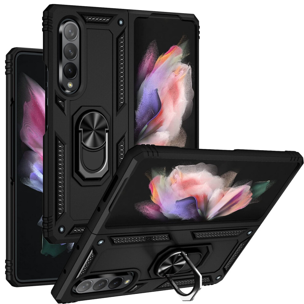 Hard Case For Samsung Galaxy Z Fold 3 5G - Shockproof Rugged Cover With Kickstand & Ring Holder (Blue) Blue 9395123922782