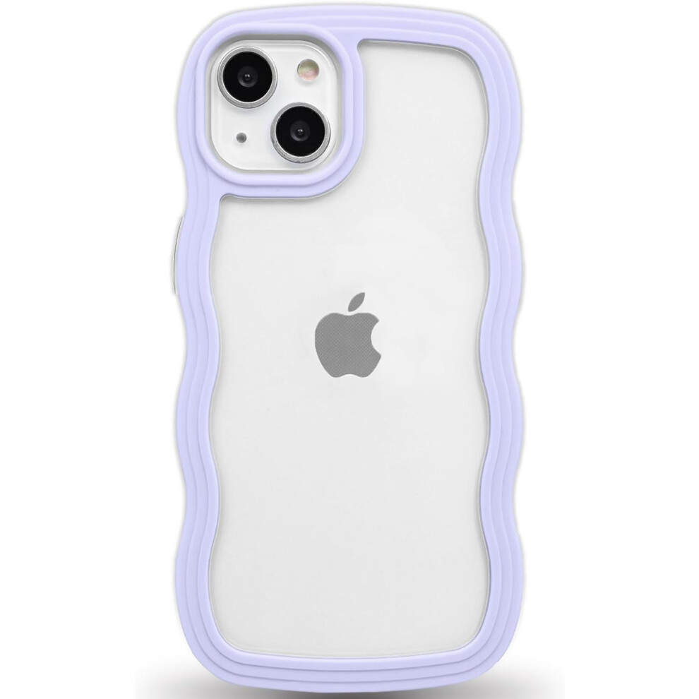 Anuck Compatible With Iphone 14 Case, Wavy Edge Clear Back, Anti-Slip Shockproof Tpu & Hard Bumper, Cute Curly Frame, Purple 9395123922744