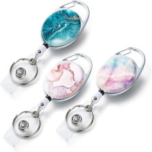 3 llaveros retráctiles con portatarjetas de identificación, diseño de girasol y cactus rosa, con clip retráctil y cuerda de nailon resistente.