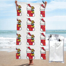 Hello Kitty Weihnachts-Mikrofaser-Badetuch, weich, schnelltrocknend, tragbar für Reisen, Schwimmen, Sport, Strand und Fitness (70 x 140 cm),
