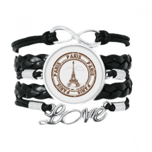 Parijs Frankrijk Eiffeltoren klassieke land stad armband liefde accessoire gedraaide leren gebreide polsband