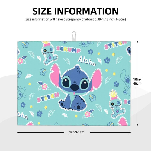 Πατάκι στεγνώματος πιάτων Stitch 24x18 ιντσών, απορροφητικό σουέτ με αντιολισθητική 2
