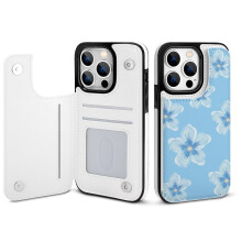 Cás Sparán Bláthanna le haghaidh iPhone14Pro, Comhoiriúnach le Sealbhóir Cárta & Seasamh Cic, Clúdach Leathar PU le Dúbailte Dúbailte