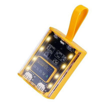 Batería externa transparente de 20000 mAh, mini cargador portátil para teléfono, con 3 cables integrados, 4 modos de luz y pantalla digital.