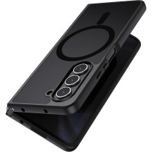 Cás Maighnéadach atá comhoiriúnach le Samsung Galaxy Z Fold5 [Ag luí le MagSafe] Cúl Crua Neamhlonrach Trédhearcach Caol & Tuairteoir Dubh