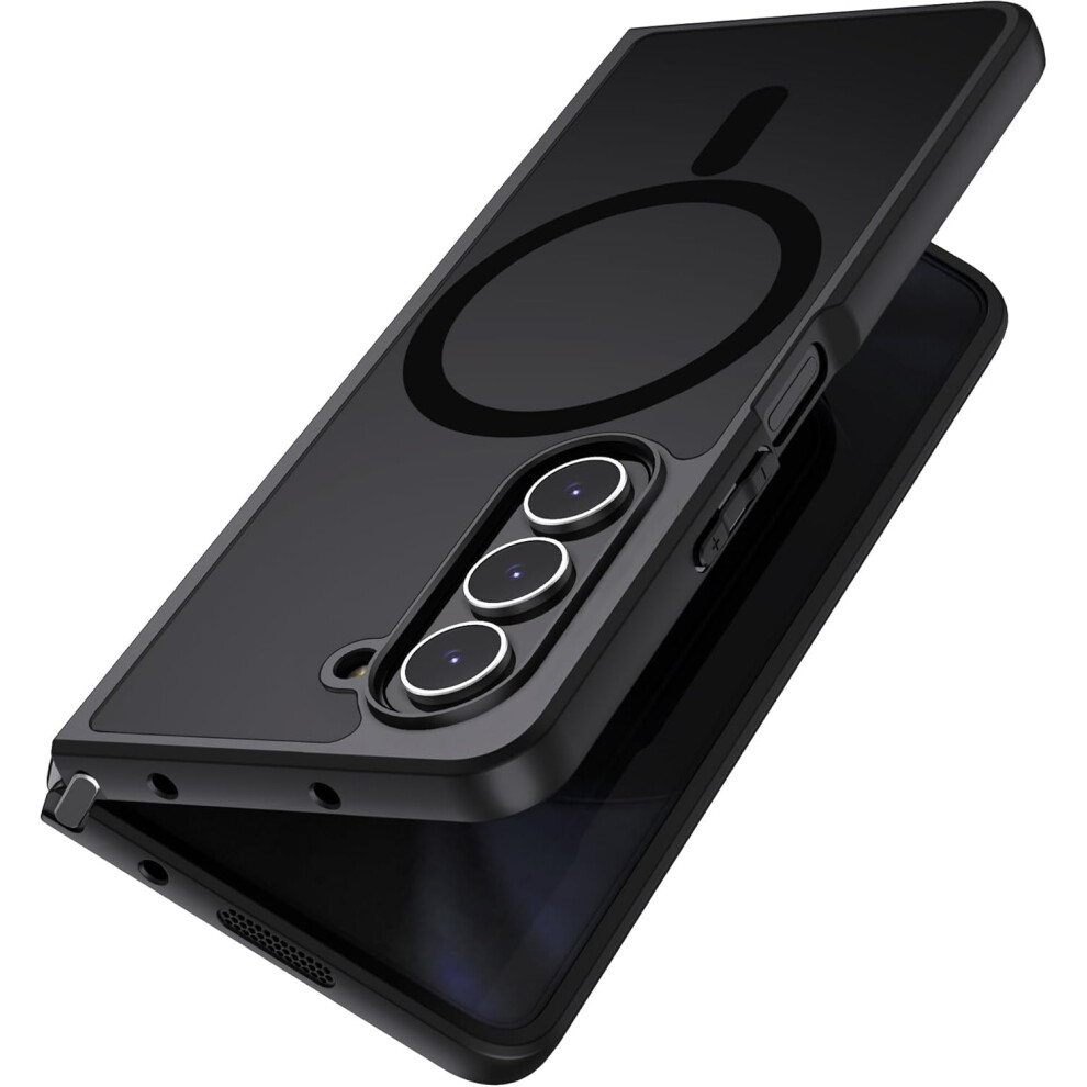 Magnetic Case For Compatible With Samsung Galaxy Z Fold 5 [Compatible With Magsafe] Slim Translucent Matte Hard Back & Soft Bumper, Military Black 9395123045269