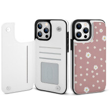 Patrún Bláthanna atá comhoiriúnach le Cás Sparán iPhone14Pro Max, Fillteán Smeach Leathar PU le Sealbhóir Cárta, Seasamh Cic & Dúbailte