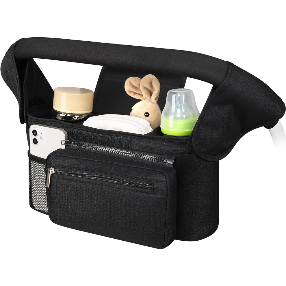 Stroller Organizer with Insulated Cup Holder & Detachable Phone Bag, Compatible with Uppababy, Baby Jogger