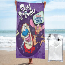 Ren ja Stimpy Show -piirroshahmon nopeasti kuivuva mikrokuituinen kylpypyyhe, uima-rantapyyhe päivittäiseen käyttöön, 80 cm x 155 cm