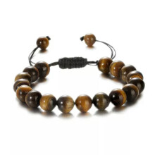 Pulsera RSAMD artesanal de hematita y ojo de tigre con triple protección para hombre, brazaletes de la suerte - 10 mm, ojo de tigre amarillo