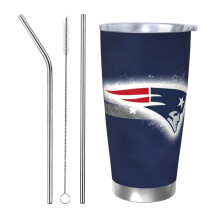 Patriots Football-Motiv, Thermosbecher aus Edelstahl 304, 590 ml, mit Deckel und Strohhalm, kompatibel mit Getränkehaltern im Auto, für heiße und