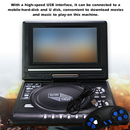 Tomfoto 7.8 polegadas 16:9 Widescreen com tela LCD giratória de 270 para casa, carro, DVD player, VCD portátil, reprodutor de CD MP3 com função 2