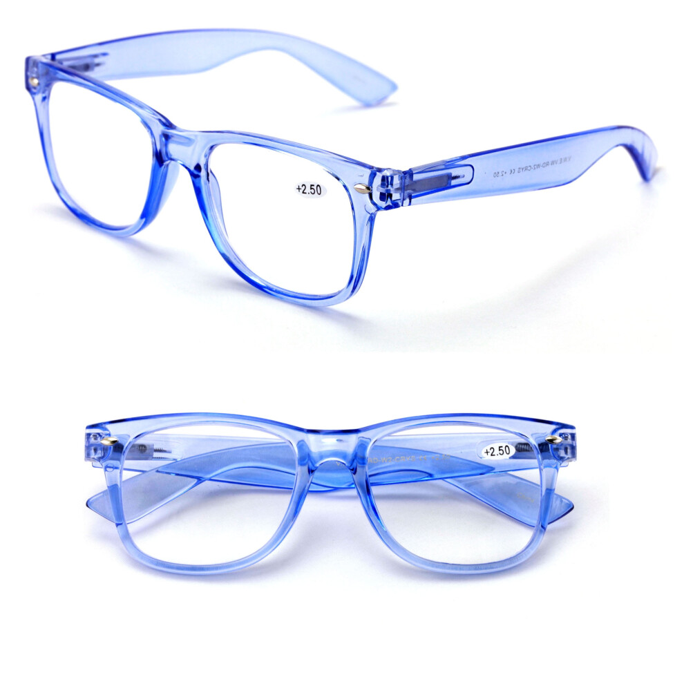 2 Pairs Transparent Neon Color Deluxe Reading Glasses - Comfortable Stylish Simple Readers Rx Magnification