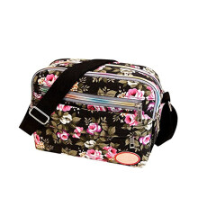 Dametaske med vintageprint i lærred, afslappet crossbody-skuldertaske til rejser eller strand - Sort