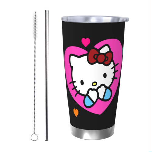 Ποτήρι αυτοκινήτου Hello Kitty 20oz με μόνωση και καπάκι από καλαμάκι, διατηρεί τα ποτά