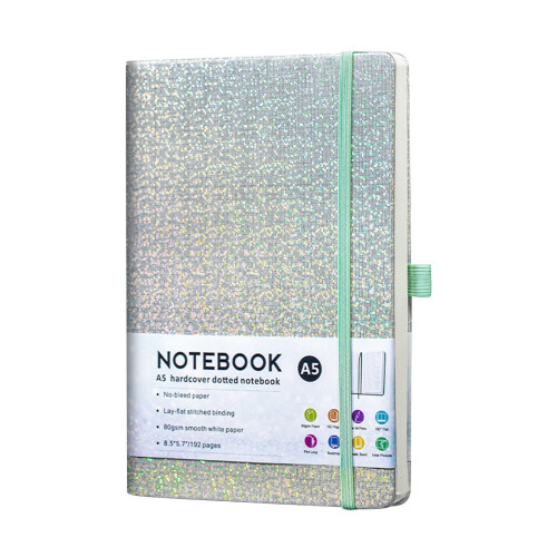Caderno de capa dura com glitter, tamanho A5 (8,3 x 5,7 polegadas), 160 páginas pautadas, resistente a descolamentos, ideal para escola e escrita,