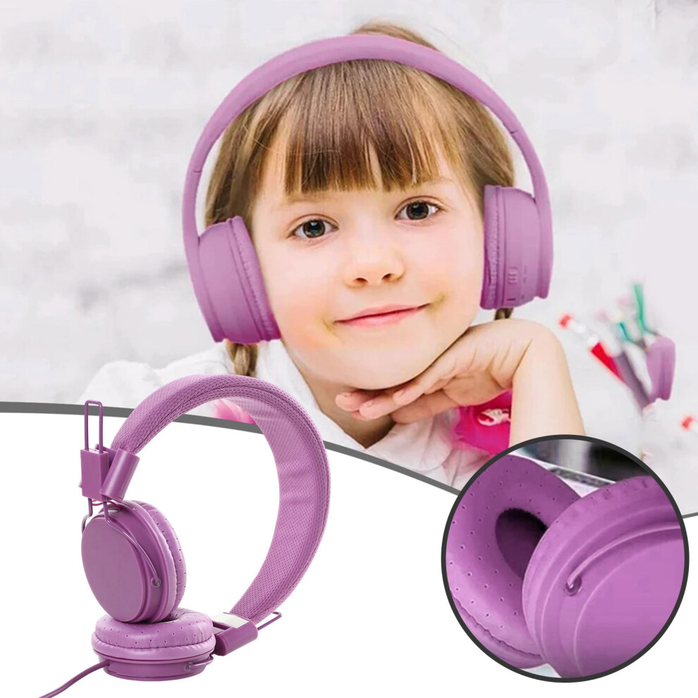 Noise Cancelling Headphones Headset Foldable Kids Over Ear Wired Earphone Compatible With Cellphones Computer Mp3 Player Purple 9395123266916