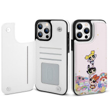 Cás Sparán iPhone14Pro Max atá Comhoiriúnach le Powerpuff Girls le Sealbhóir Cárta, Fóilíó Leathair PU, Clúdach Turraingdhíonach do Mhná