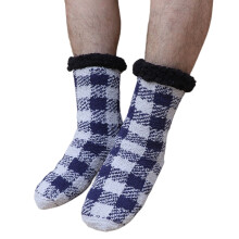 Calcetines tipo pantufla para hombre con agarre antideslizante, suaves, afelpados y acogedores, con forro polar y estampado a cuadros, ideales para