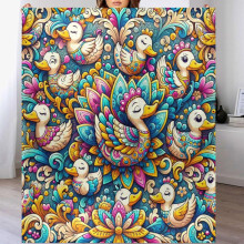 Bunte Vintage-Decke mit Entenmotiv, 127 x 152 cm, florales Cartoon-Design, weich, kuschelig, leicht, aus Flanell-Fleece, ideal für Couch, Bett, Sofa