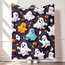 Halloween-Kürbis-Überwurfdecke, lustiges Geistermotiv, niedlich, gruselig, leichte, kuschelige Flanelldecke für Schlafzimmer und Wohnzimmer, 30 x