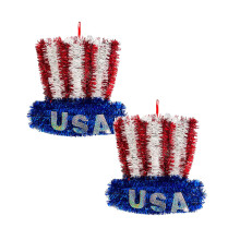 Xubond Patriotiske Kransophæng til Hoveddør, 4. juli Amerikansk Flagdekoration, Blå Rød Hvid Konfettikrans, Lyserød